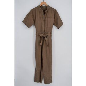 Everlane Fatigue Short Sleeve Jumpsuit Womens 2 Green Organic Cotton Linen Crop